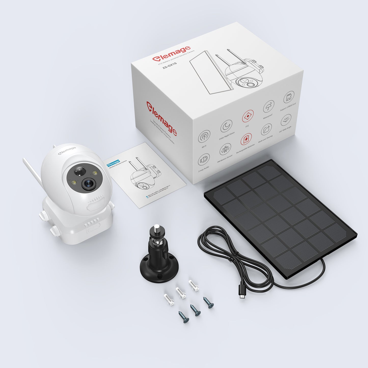 Elemage Solar Powered PTZ Security Camera (ZS-GX1S)